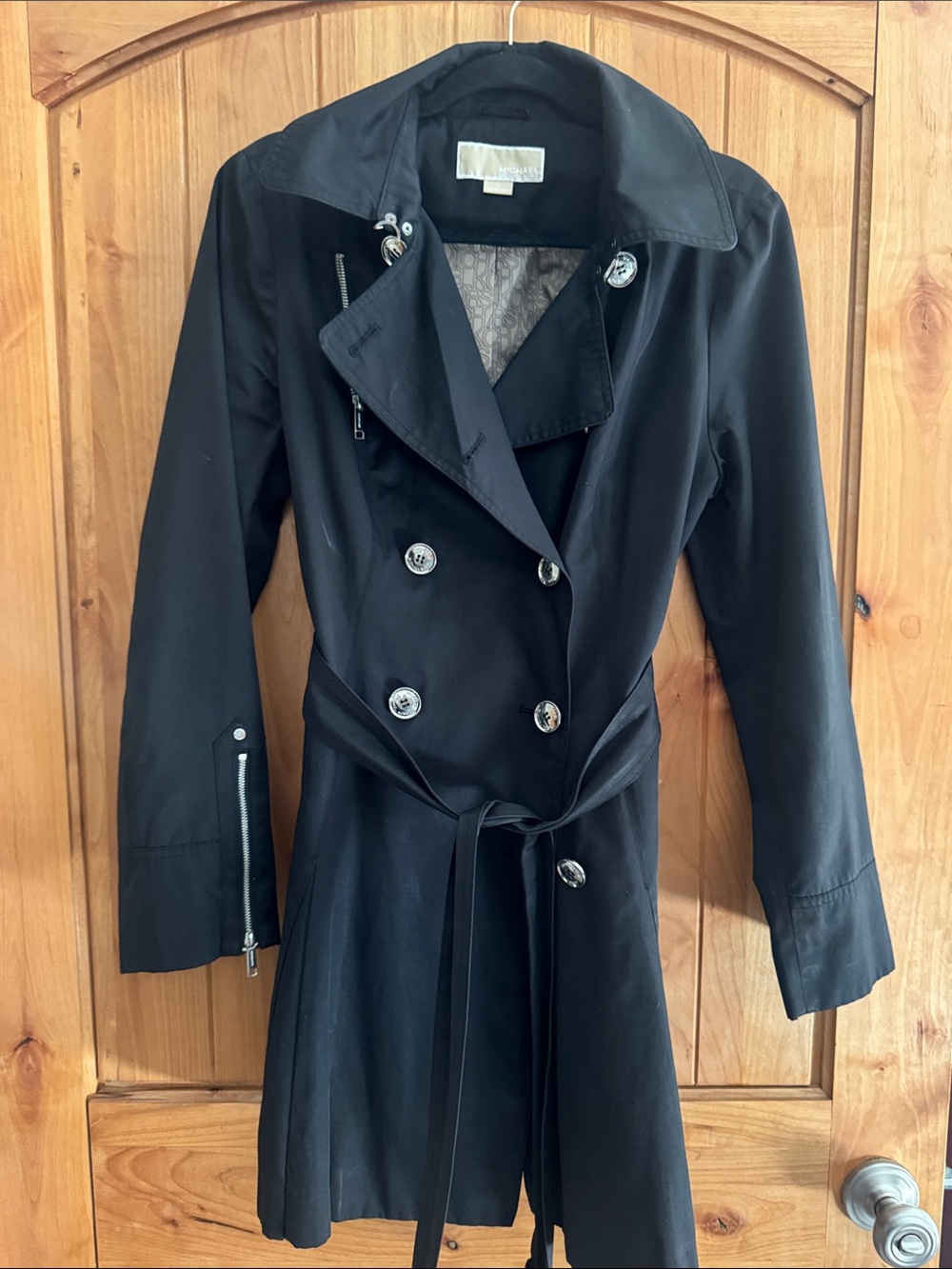 Michael Kors Black Double-Breasted Trench Coat with Belt